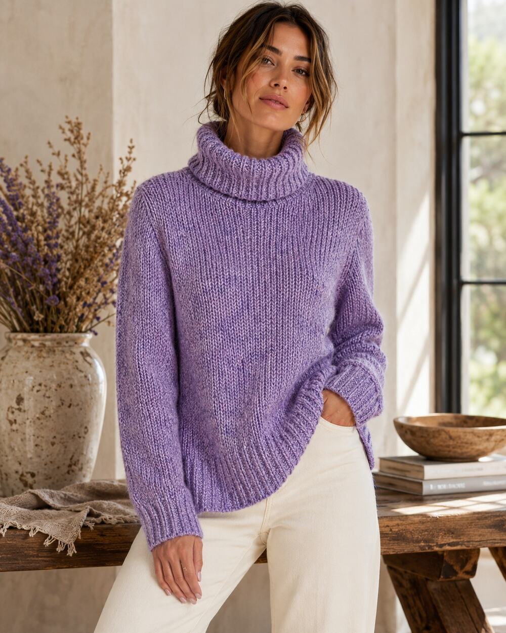 Talbots Purple Wool Mohair Blend Chunky Turtleneck Sweater Women's Small